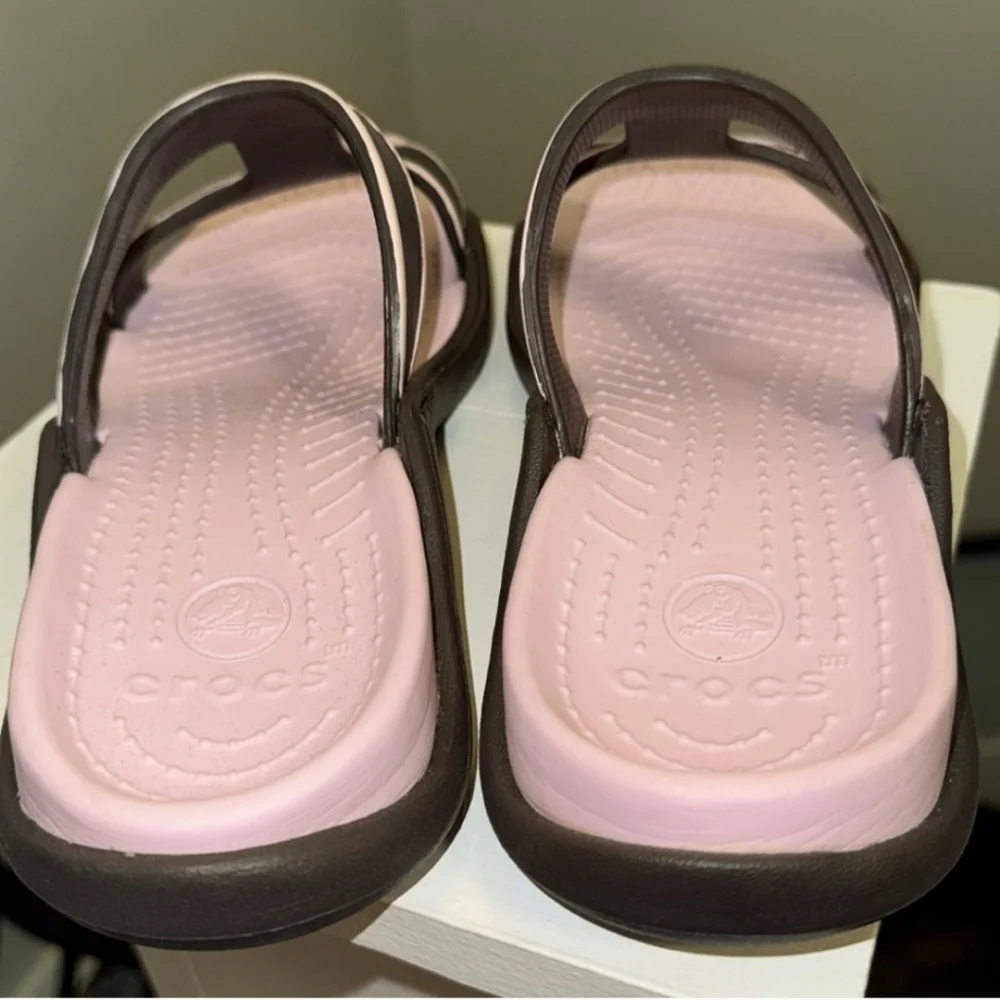 CROCS Florence Pink Brown Mules Slide Slip On Strappy Sandels Flip Flops Size 9 - Picture 3 of 6